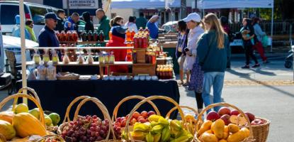 Produce and food products for sale at farmers market